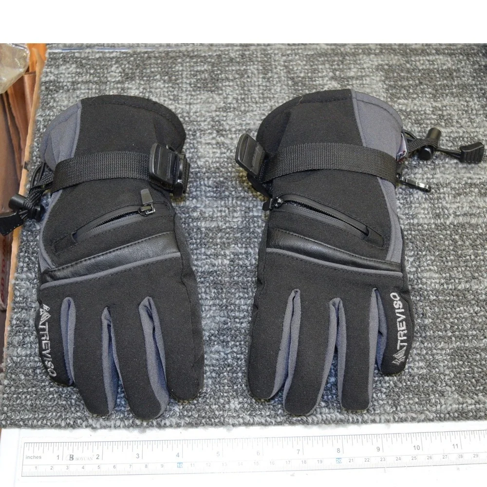 Treviso Junior Kids Ski Gloves Black Grey Waterproof Hipora Small Zipper Pocket